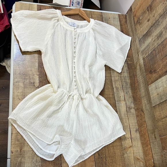 Sabo Romper Elasa Womens Small White Button Short Sleeve Textured Crinkle Swim - Picture 11 of 16